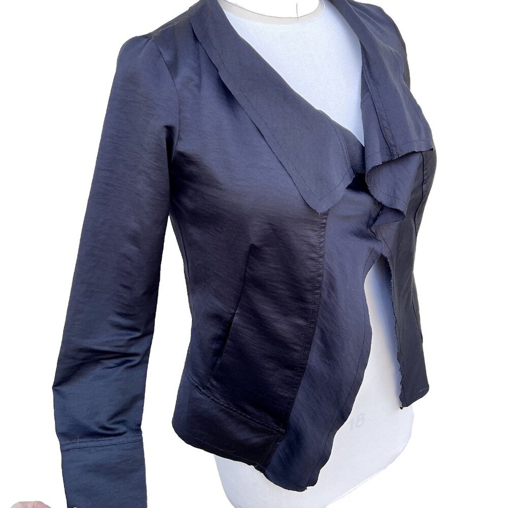 Simply Vera Vera Wang - Women's Black Satin Open Waterfall Front Light Jacket